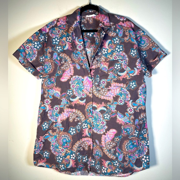 We The Free People Poolside Boyfriend Paisley Button Down Shirt Women’s Sz S - Picture 3 of 16